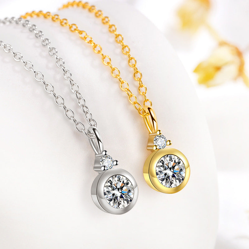 S925 Sterling Silver Round Diamond Simple Bubble Love Necklace