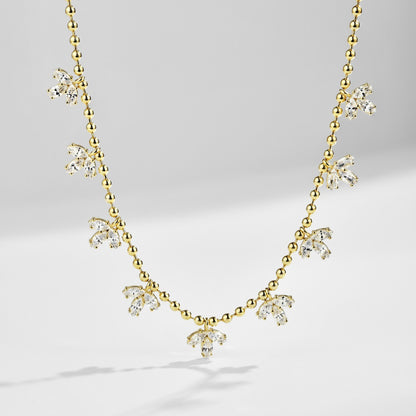 Women's Fashion Horse Eye Stone Maple Leaf Necklace