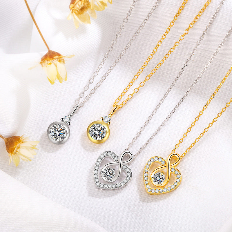 S925 Sterling Silver Round Diamond Simple Bubble Love Necklace