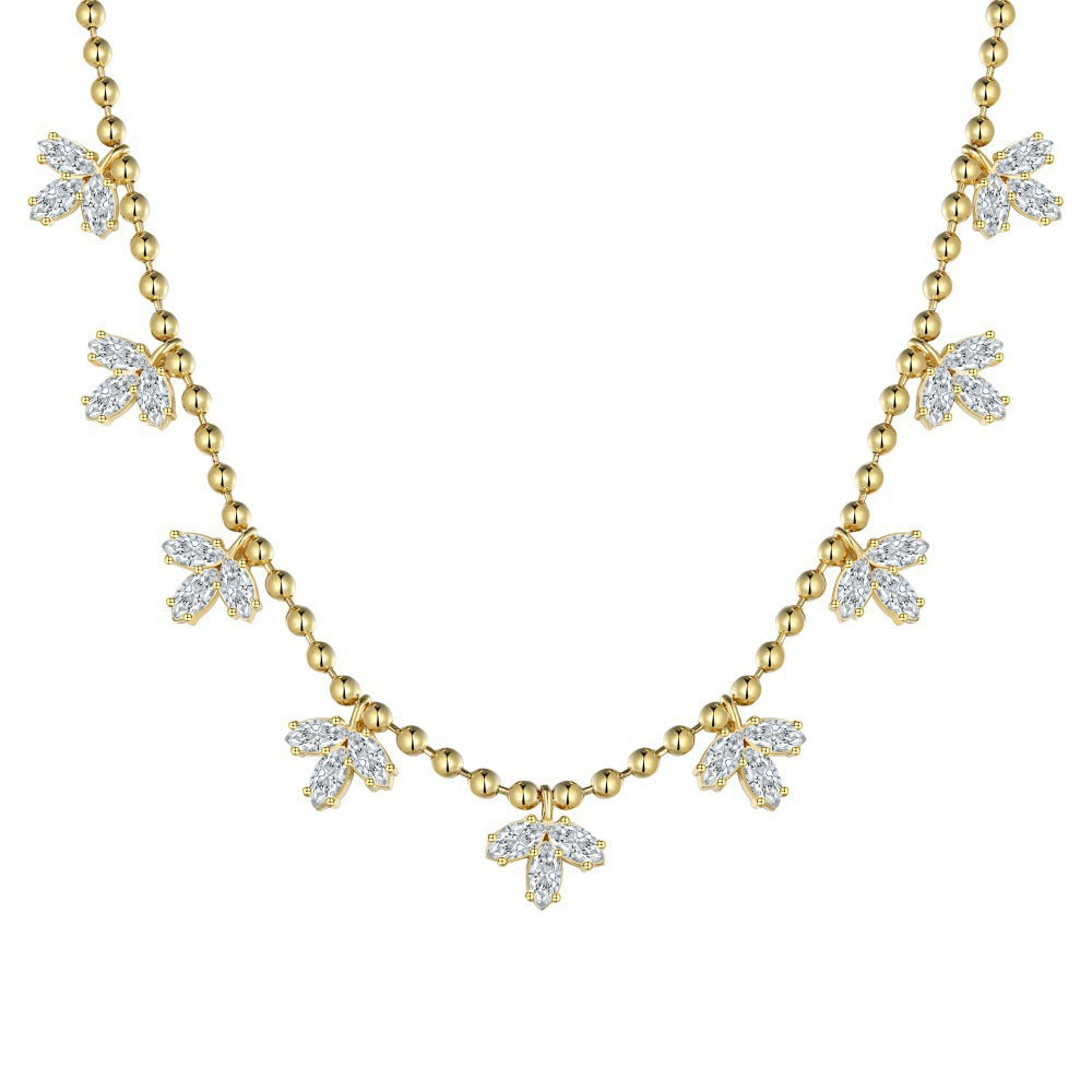 Women's Fashion Horse Eye Stone Maple Leaf Necklace