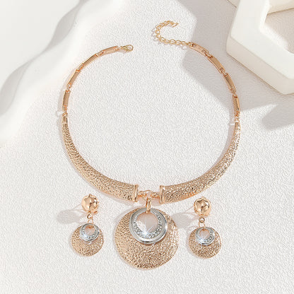 Metal Circle Necklace And Earrings Suite Women