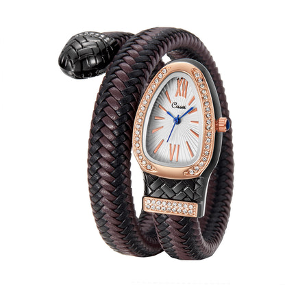 Snake Leather Strap Women’s Watch Fashion Quartz Diamond Wristwatch