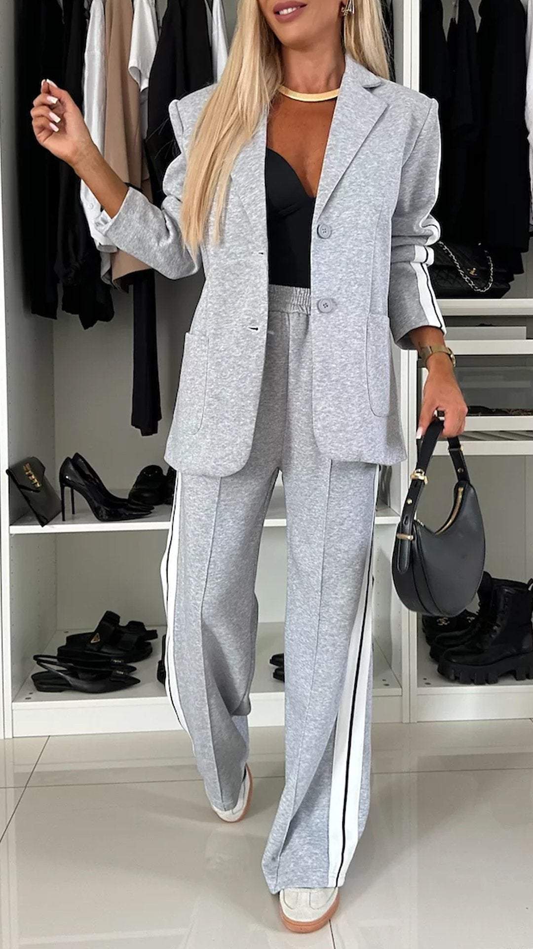 Fashion Sports Trousers & Jacket Set – Women’s Casual Lapel Suit Outfit