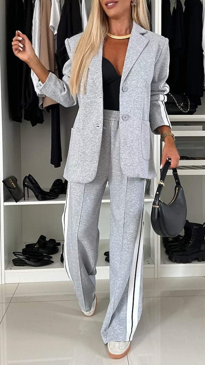 Fashion Sports Trousers & Jacket Set – Women’s Casual Lapel Suit Outfit