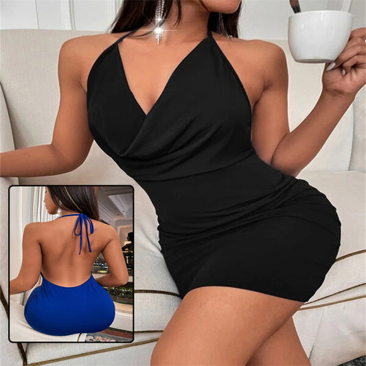 Women’s Summer Deep V-Neck Backless Halter Dress