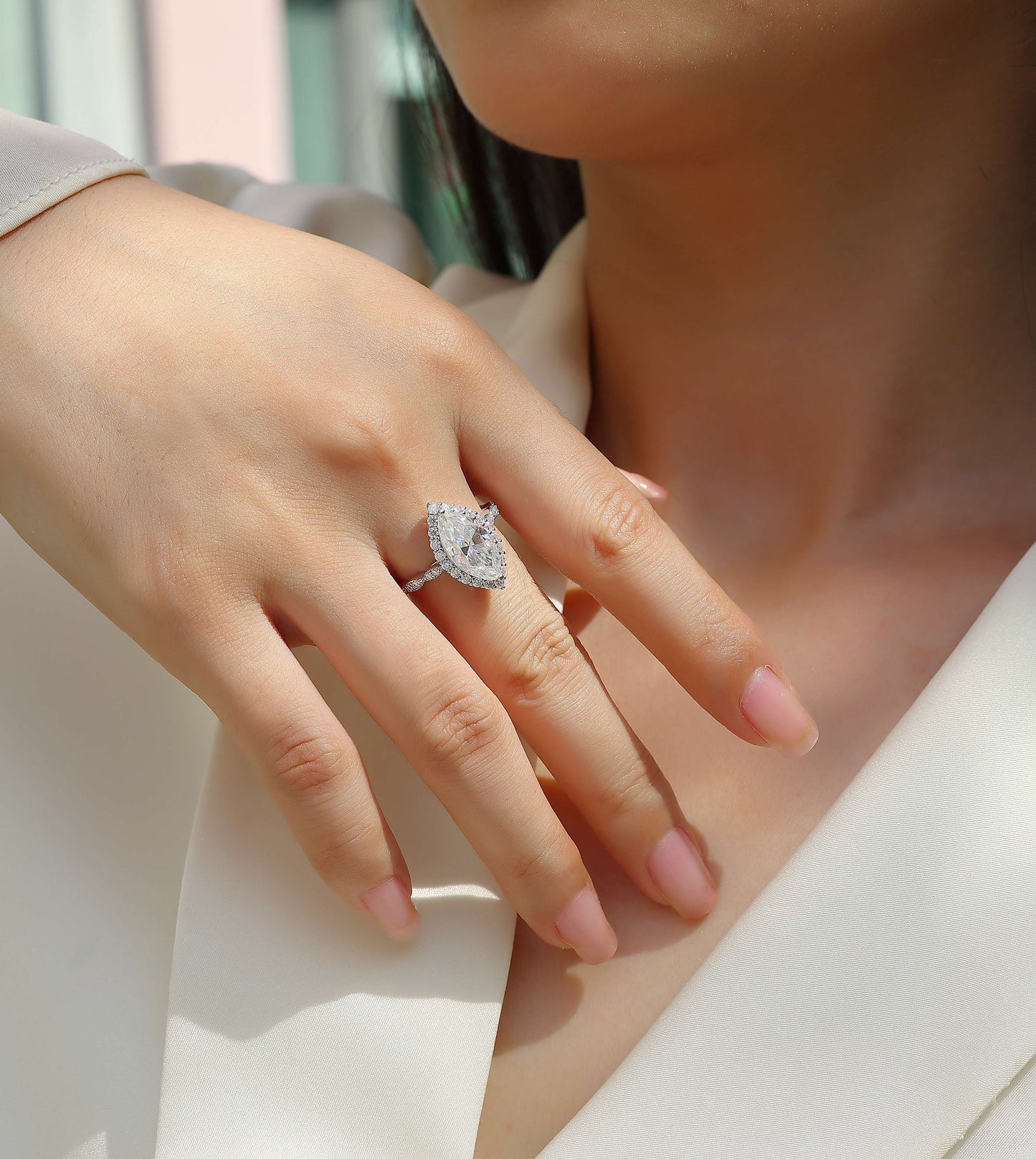 Moissanite Diamond Ring Set S925 Sterling Silver & Platinum