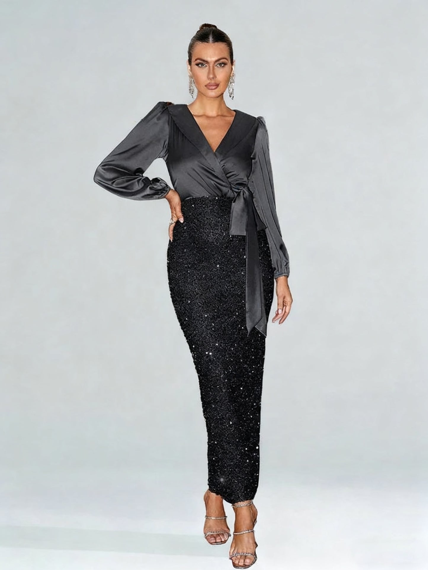 Women’s Black Sequin Side-Split Evening Gown | Formal Party Dress