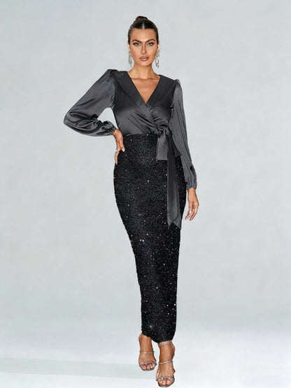 Women’s Black Sequin Side-Split Evening Gown | Formal Party Dress