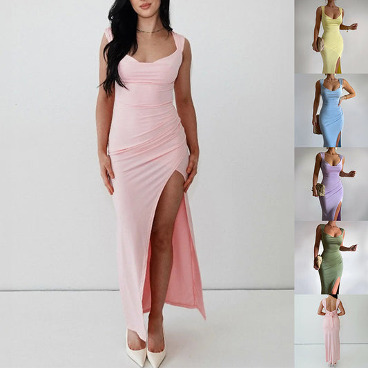 Women’s Sleeveless Slit Dress with Back Tie