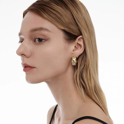 Gold Diamond Plaid Stud Earrings for Women