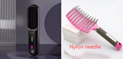 2-in-1 Wireless Hair Straightener & Comb – Fast Heating USB Brush