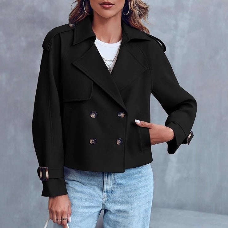 Women's Casual Short Double-Breasted Trench Coat – Stylish Lightweight Outerwear
