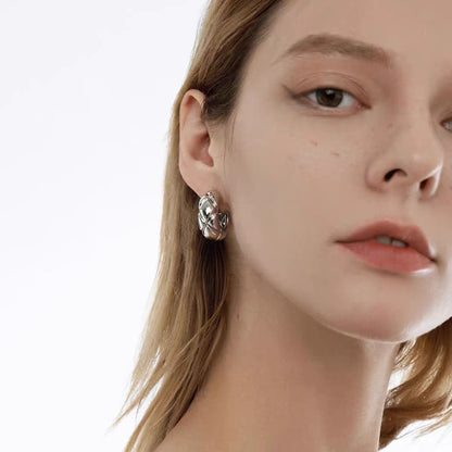 Gold Diamond Plaid Stud Earrings for Women