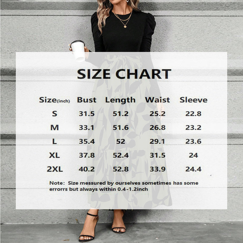 Women’s Round Neck Patchwork Pleated Maxi Dress