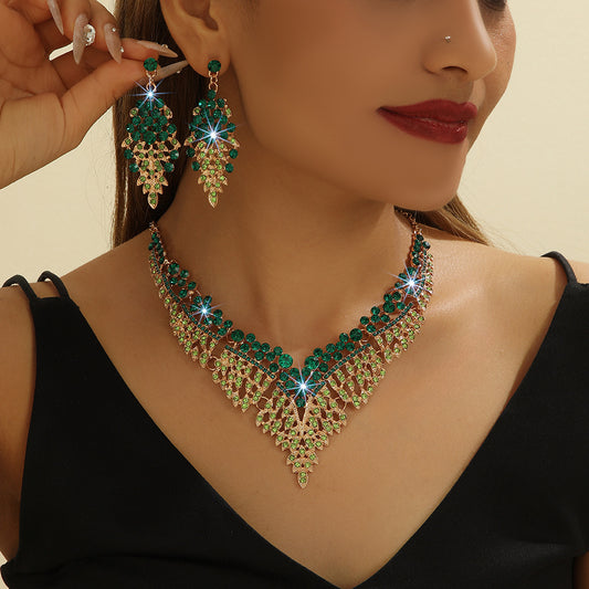 Alloy Rhinestone Wedding Necklace Earrings Bridal Wedding Decoration
