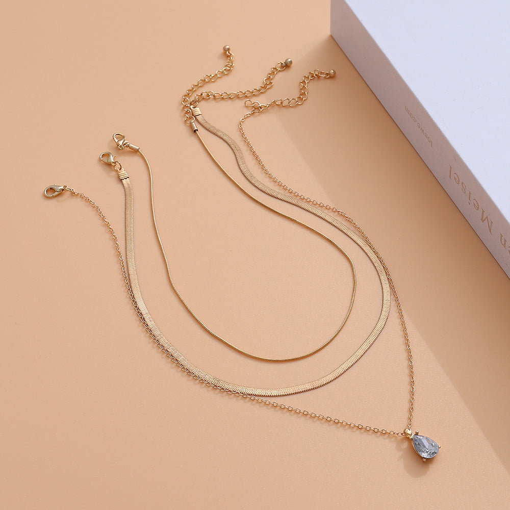 Women Sweet Cool Simple Metal Niche Water Drop Necklace