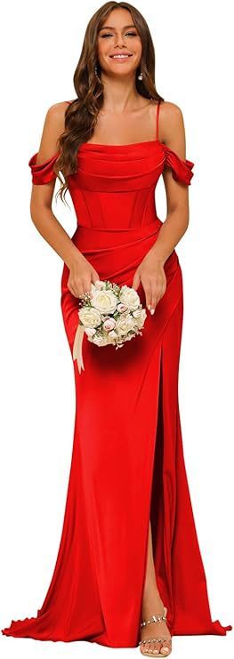 Women’s Off-Shoulder Satin Bridesmaid Corset Ball Gown