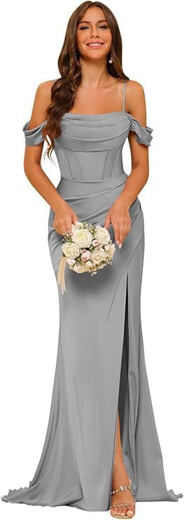 Women’s Off-Shoulder Satin Bridesmaid Corset Ball Gown