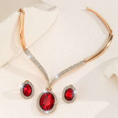RoyalElegance Red Crystal & Rhinestone Necklace Set