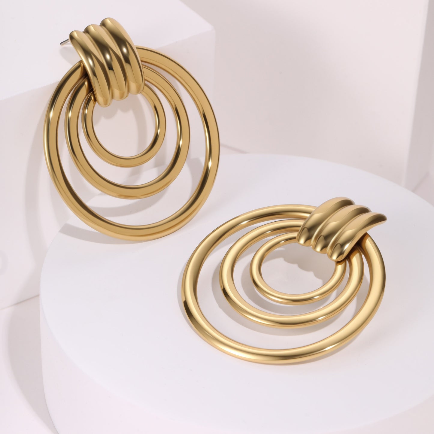 Minimalist 18K Gold Geometric Earrings – Durable Stainless Steel Design
