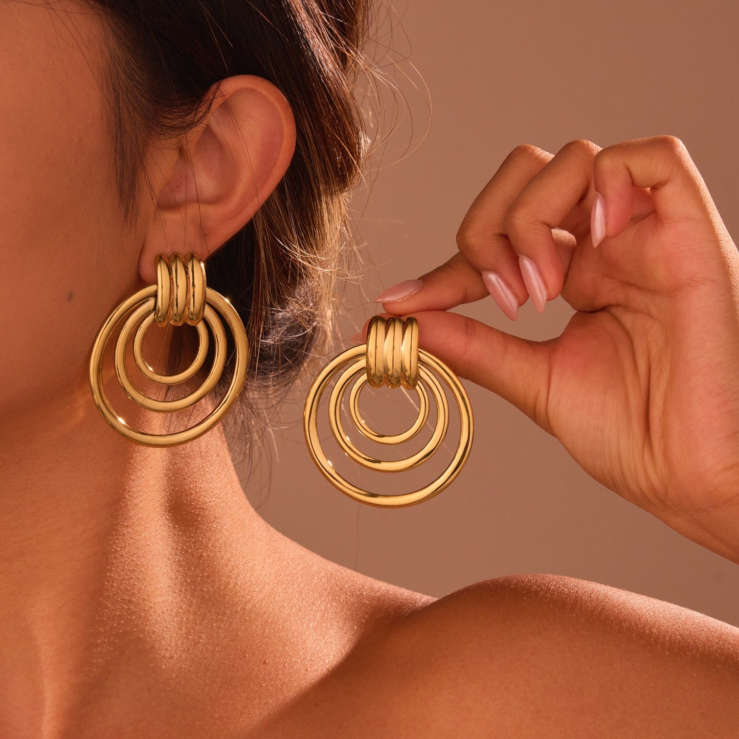 Minimalist 18K Gold Geometric Earrings – Durable Stainless Steel Design