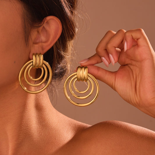 Minimalist 18K Gold Geometric Earrings – Durable Stainless Steel Design