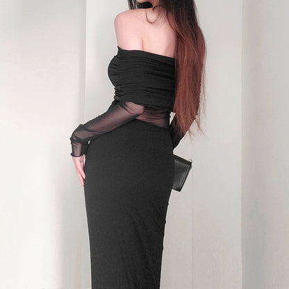 Women’s Winter Sexy Off-Shoulder Pleated Dress