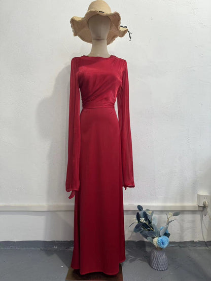 Women’s Elegant Summer Chiffon & Satin Maxi Dress