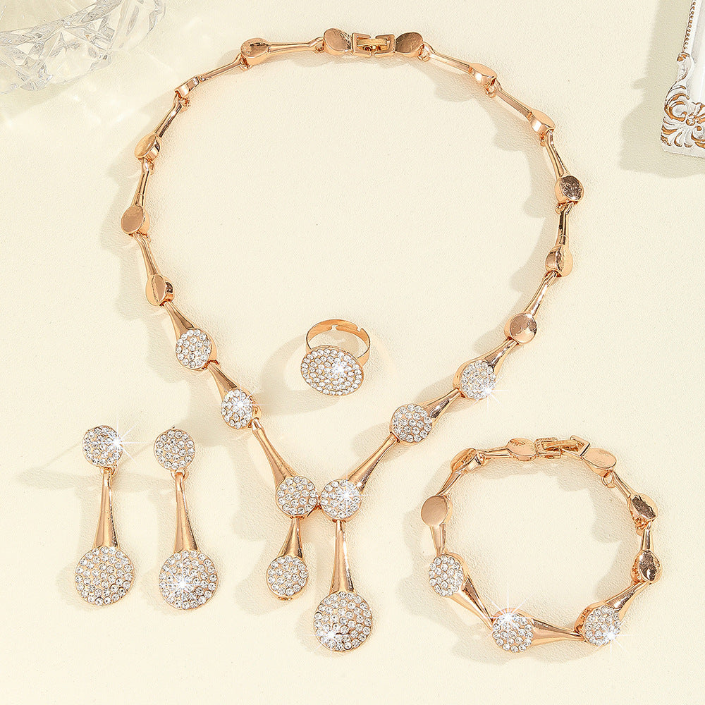 Fashion Exquisite Gold Diamond Necklace And Earrings Suite