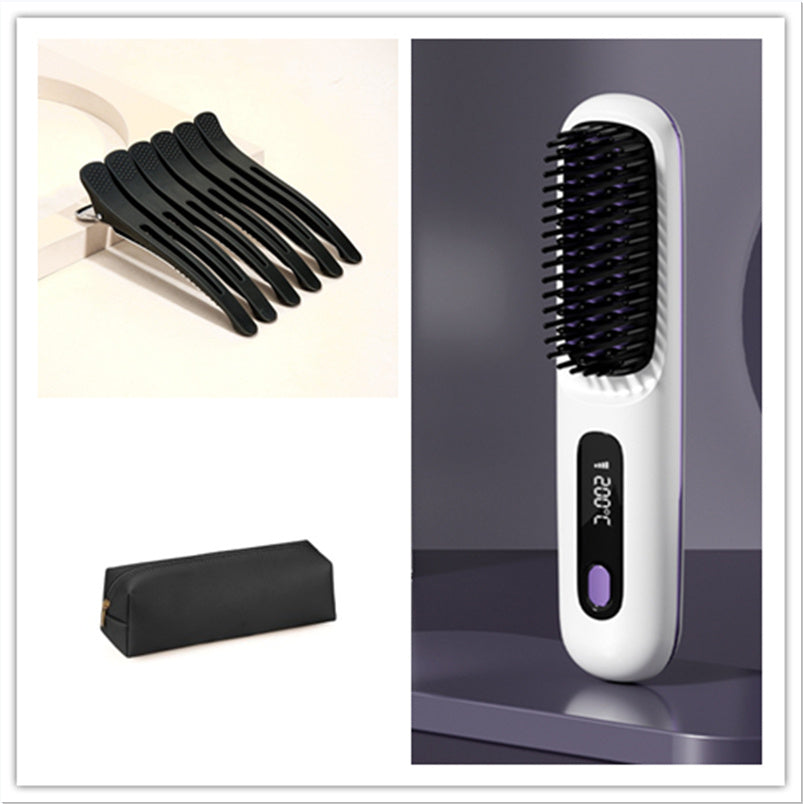 2-in-1 Wireless Hair Straightener & Comb – Fast Heating USB Brush