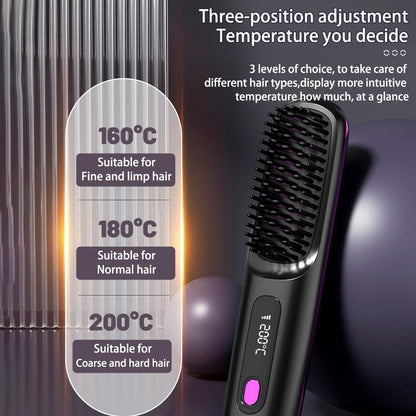 2-in-1 Wireless Hair Straightener & Comb – Fast Heating USB Brush