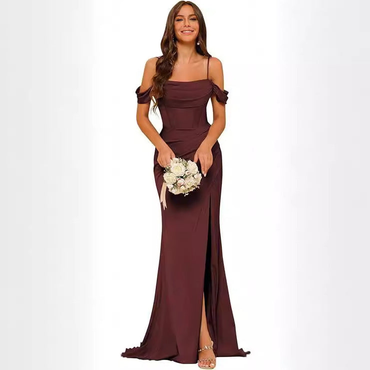 Women’s Off-Shoulder Satin Bridesmaid Corset Ball Gown