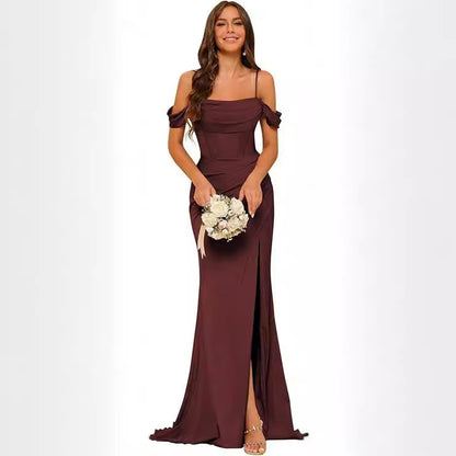 Women’s Off-Shoulder Satin Bridesmaid Corset Ball Gown