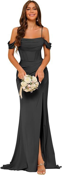 Women’s Off-Shoulder Satin Bridesmaid Corset Ball Gown