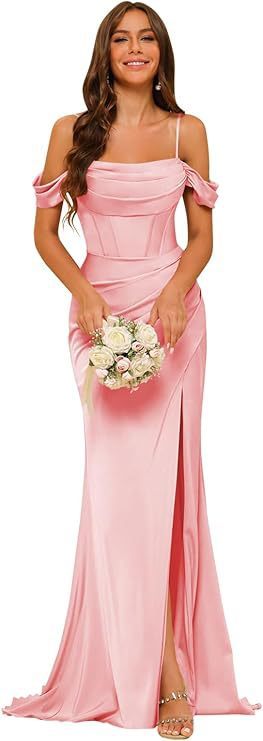Women’s Off-Shoulder Satin Bridesmaid Corset Ball Gown