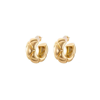 Gold Diamond Plaid Stud Earrings for Women