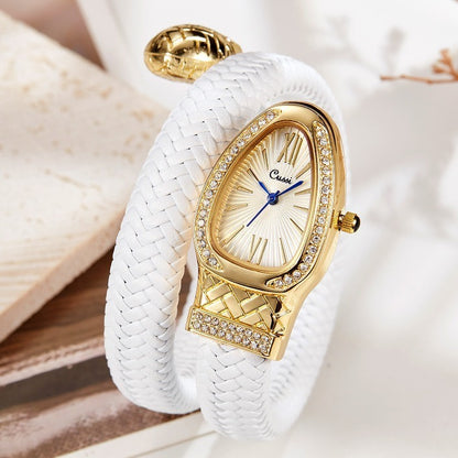Snake Leather Strap Women’s Watch Fashion Quartz Diamond Wristwatch