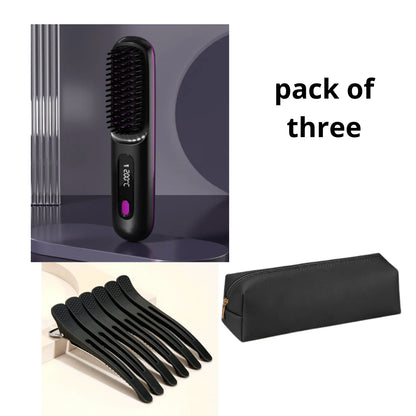 2-in-1 Wireless Hair Straightener & Comb – Fast Heating USB Brush