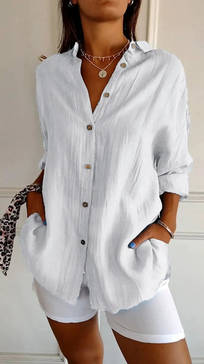 Lapel Long Sleeve Shirt Women's Single-breasted Pleated Shirt Tops Clothing